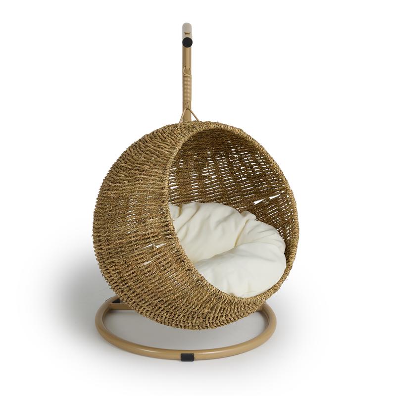 Hanging chair for cats – natural / white - angled view