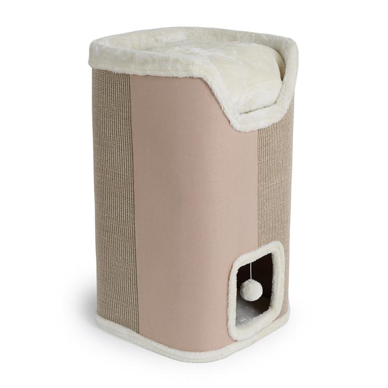 Luxury cat scratching barrel - beige - side front view