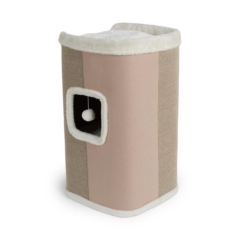Luxury cat scratching barrel - beige - angled side view