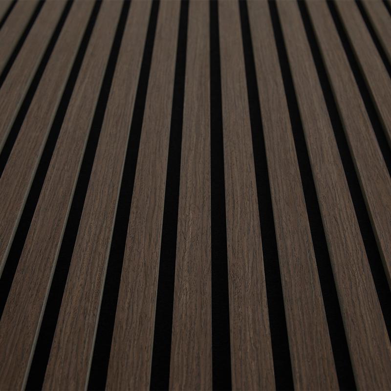Walnut-look acoustic wall panels - close-up different angle
