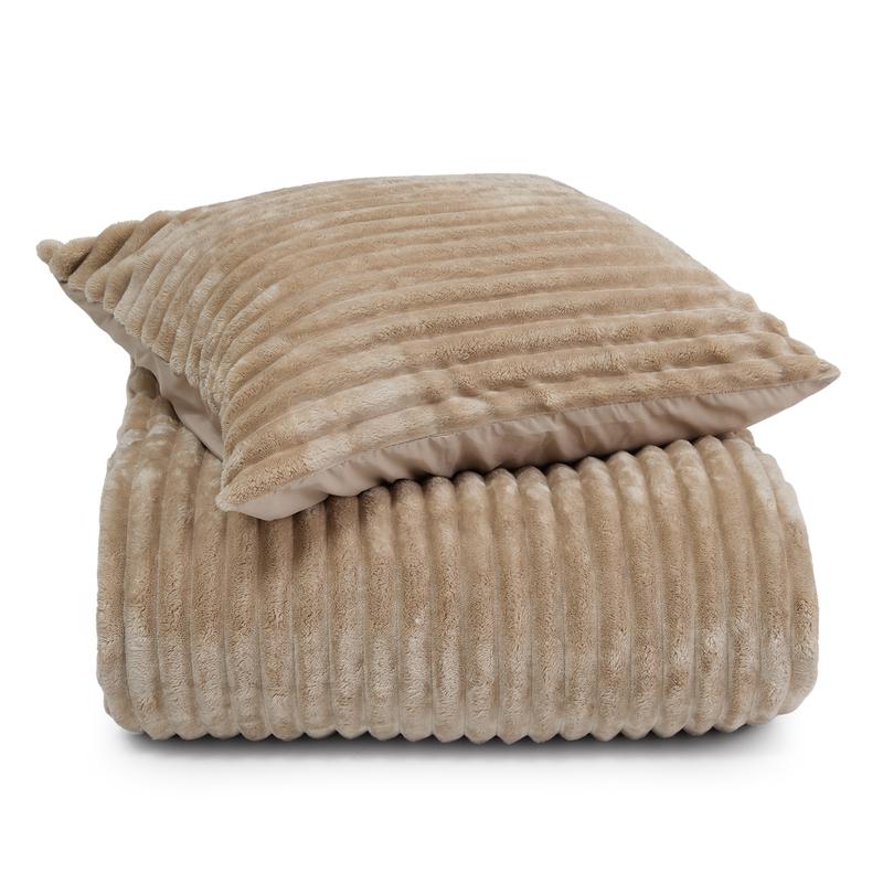 Teddy taupe ribbed duvet cover – 140 x 200/220 cm – folded and with cushion cover