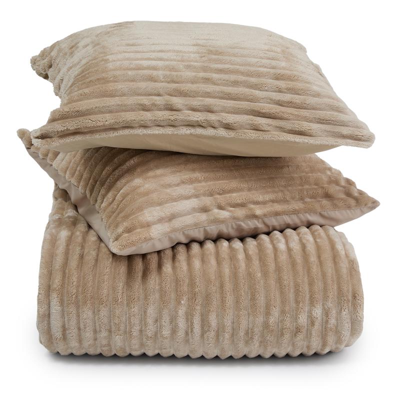Teddy taupe ribbed duvet cover – 200 x 200/220 cm – folded and with cushion cover