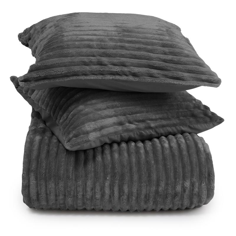 Teddy anthracite ribbed duvet cover – 240 x 200/220 cm – folded and with cushion cover