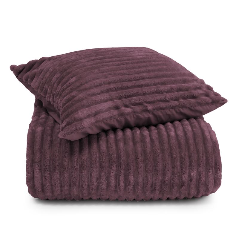 Teddy burgundy red ribbed duvet cover – 140 x 200/220 cm – folded and with cushion cover