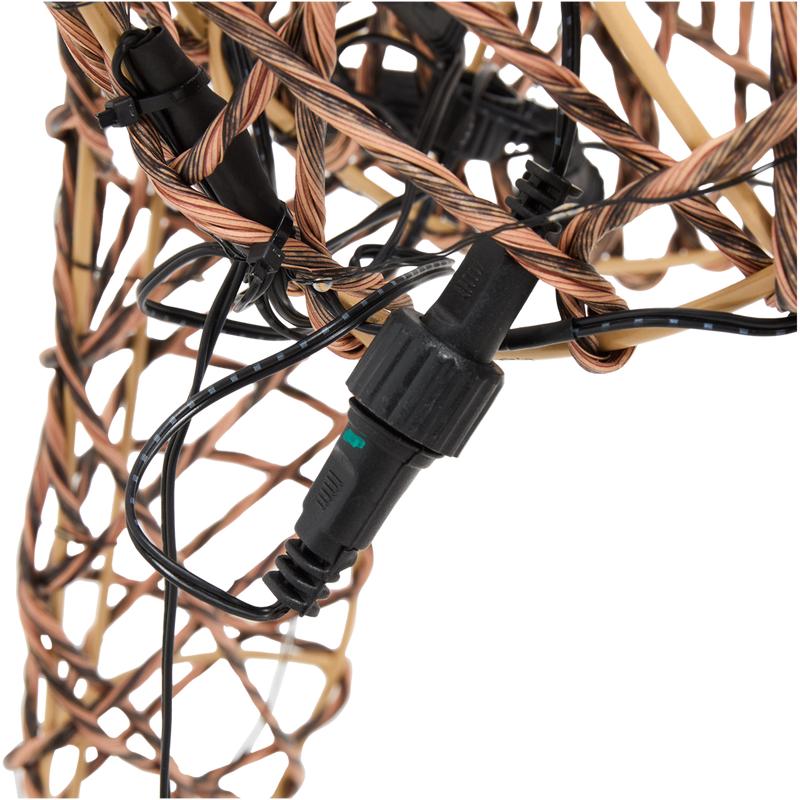 Rattan reindeer with LED lights - close-up of connection