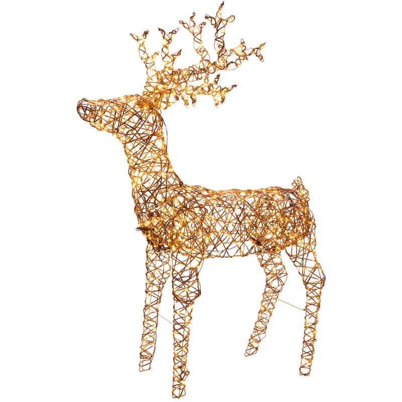 Rattan reindeer with LED lights - switched on
