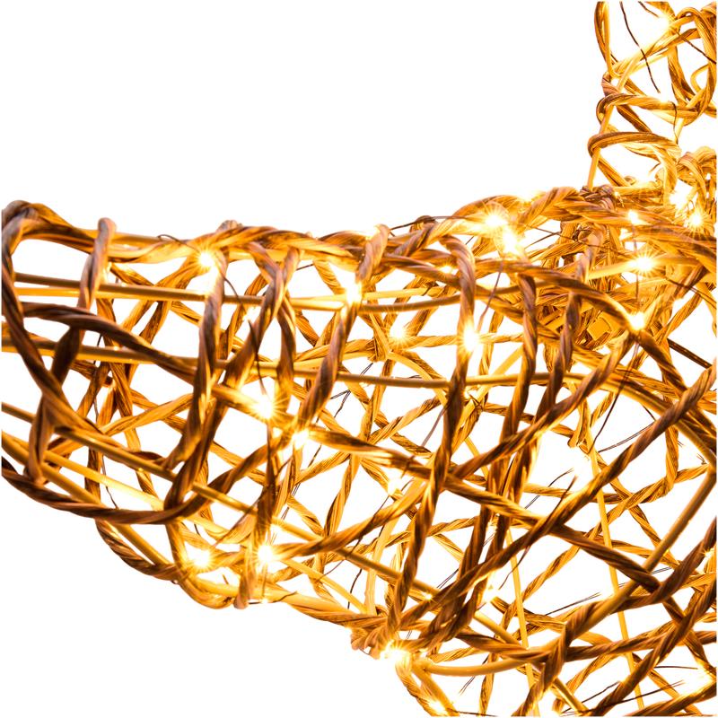 Rattan reindeer with LED lights - close-up of head