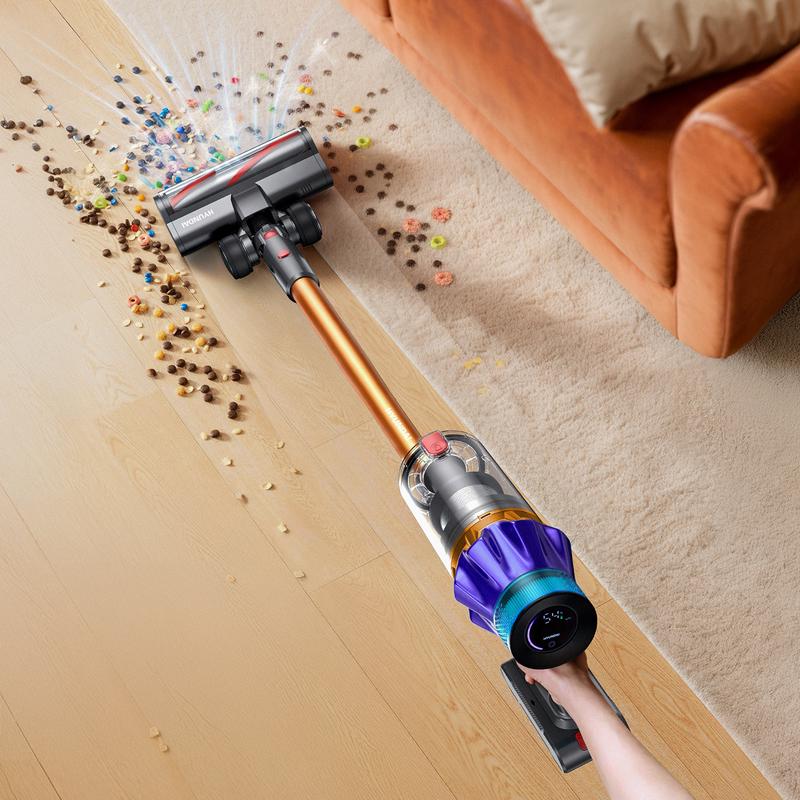 Hyundai Power Pro stick vacuum cleaner sucking up confetti