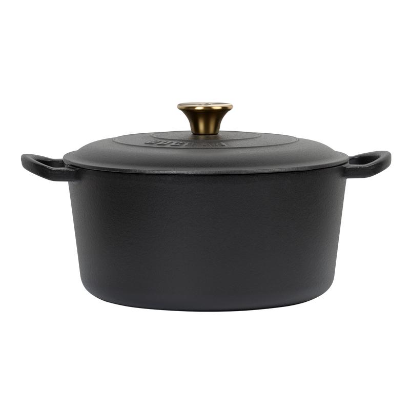 Cast iron Dutch oven with lid - side view