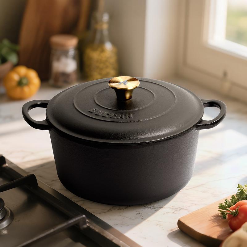 Cast iron Dutch oven with lid - on counter