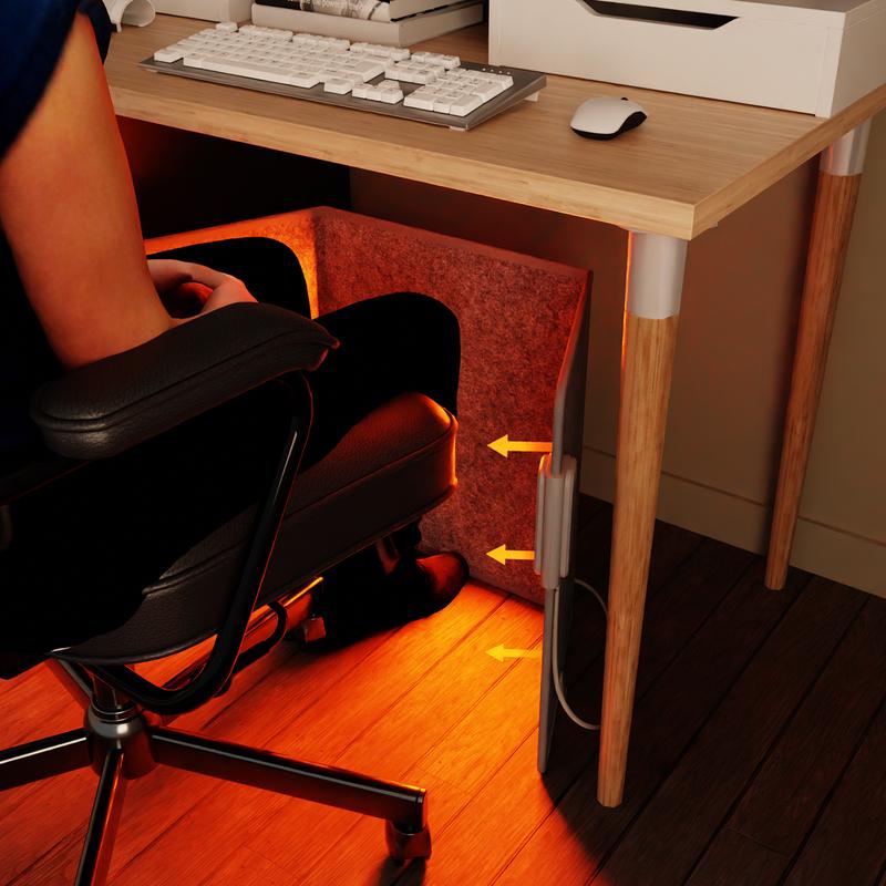 Sinji infrared heating panel - foldable in action under desk