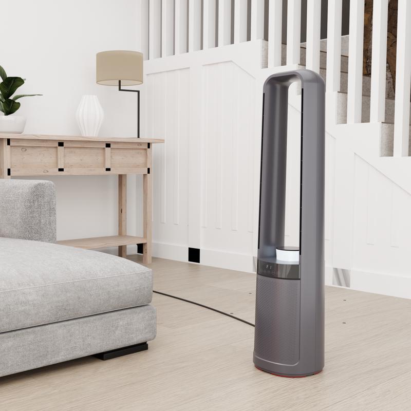 Sinji bladeless fan with heating - in use in living room