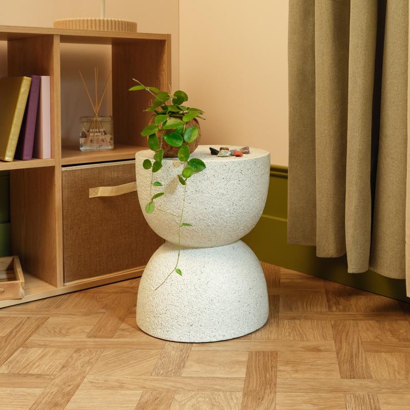 MgO side table - white - in living room