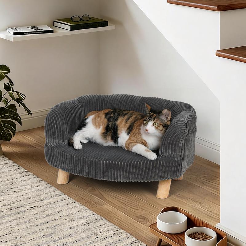 Cat on teddy ribbed pet chair - anthracite