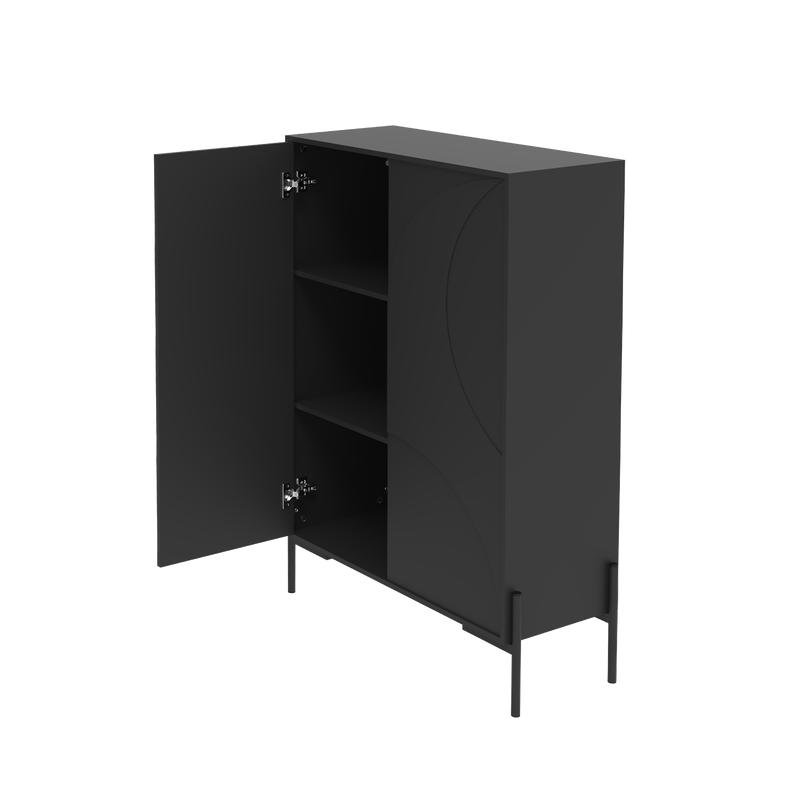 Cabinet – black – side view with one open door