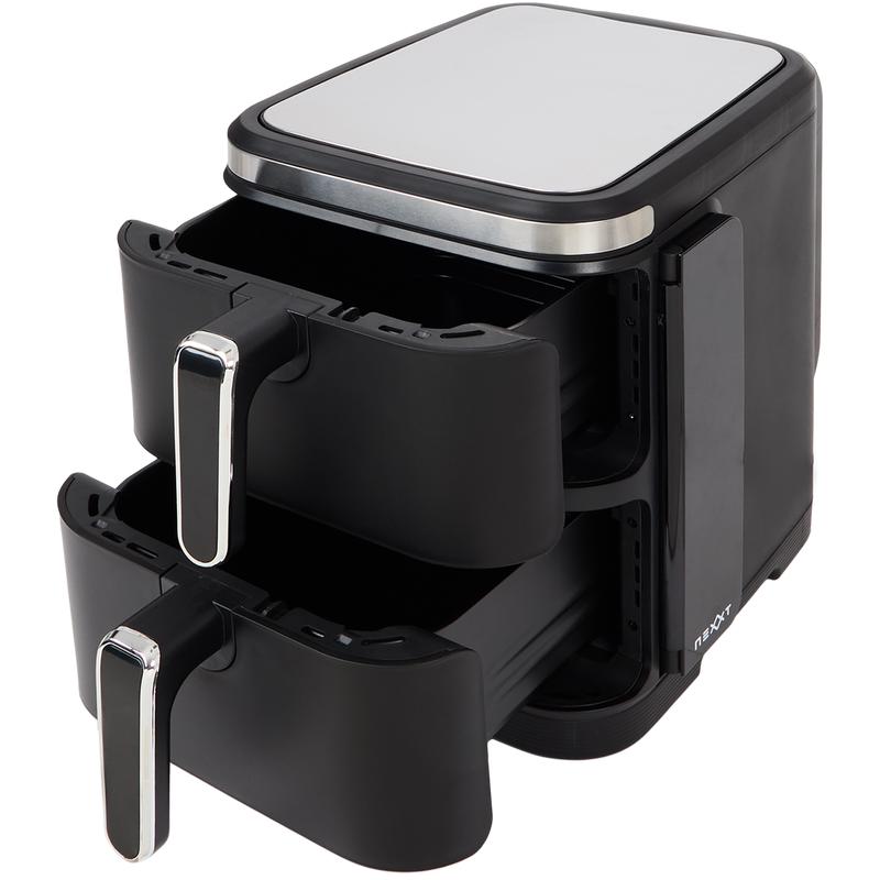 Double air fryer with open baking trays