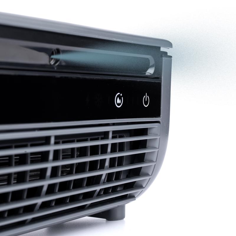 Close-up of mist function of the Front view of the Nexxt portable air cooler fan