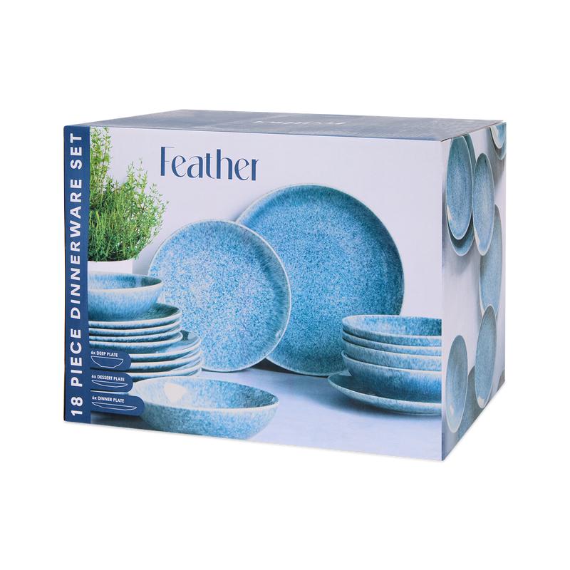 Dinner set Feather - Light blue - in packaging