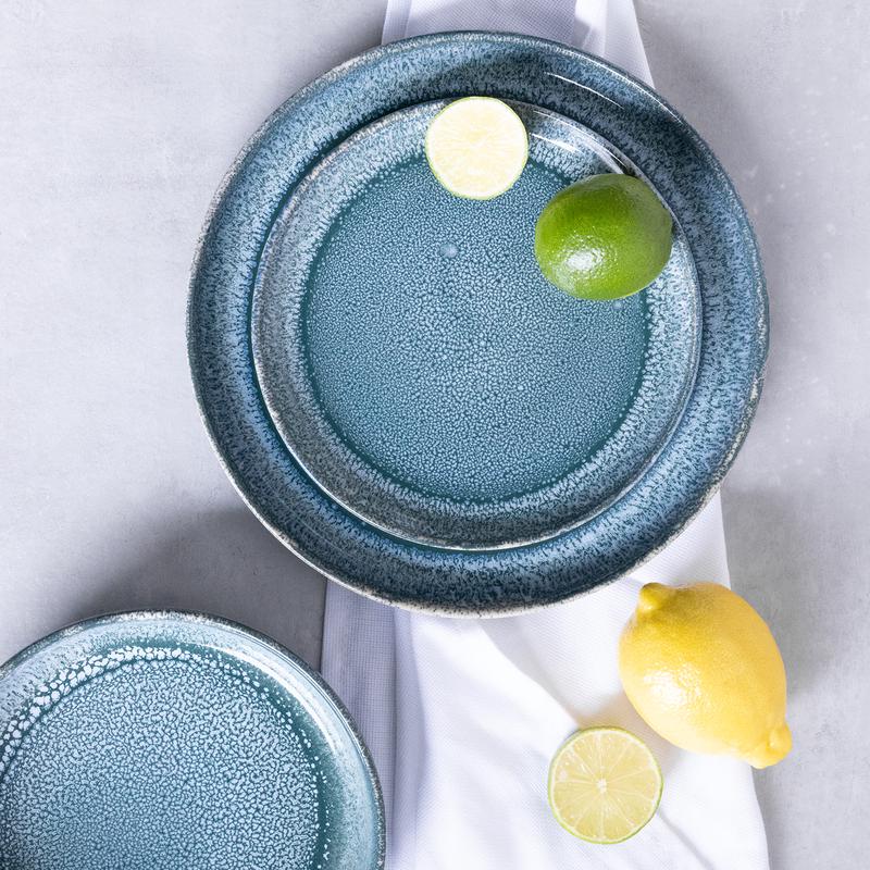Aura dinner set – blue – with reactive glaze – shot from above