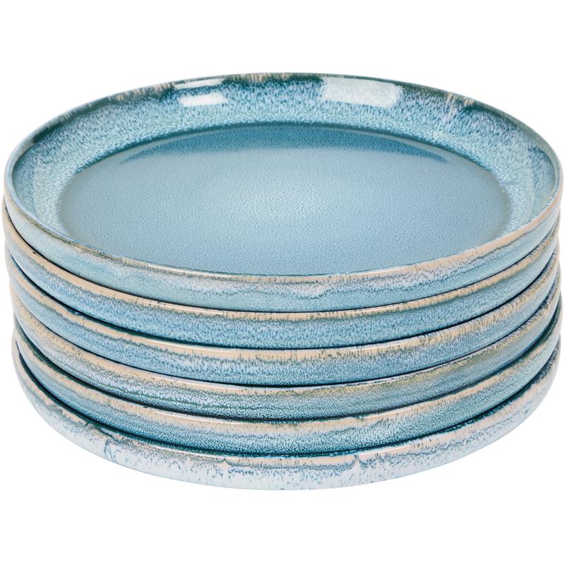 Aura dinner set – blue – with reactive glaze – dinner plates stacked