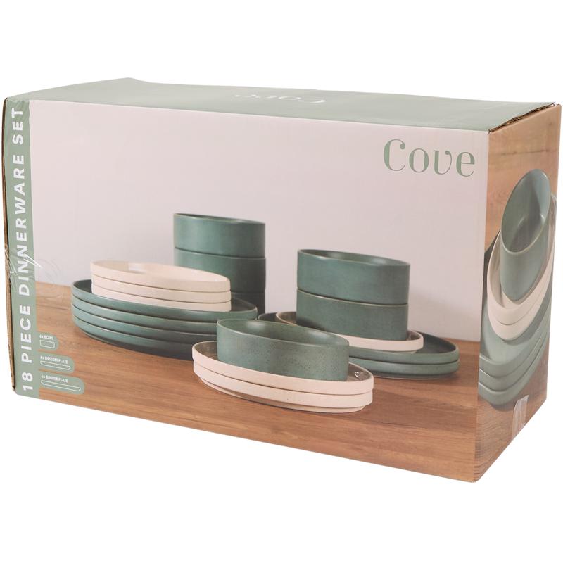 Cove green 18-piece dinner set in packaging