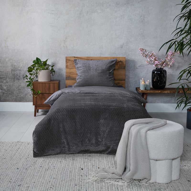 Teddy Herringbone duvet cover - anthracite - in bedroom