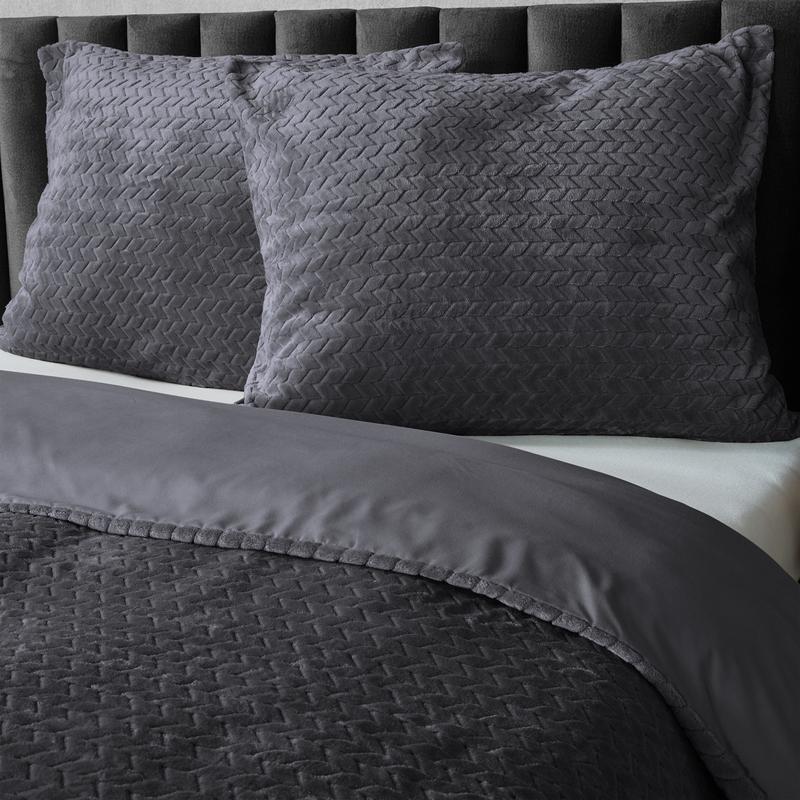 Teddy Herringbone duvet cover - anthracite - with 2 pillowcases