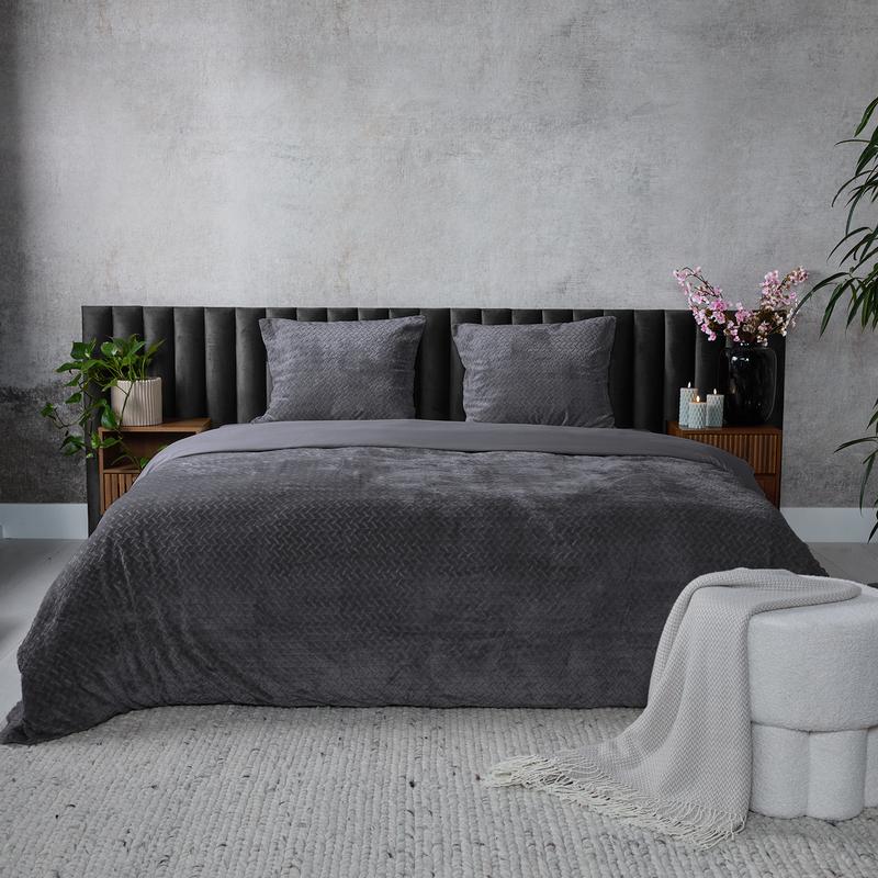 Teddy Herringbone duvet cover - anthracite - in bedroom