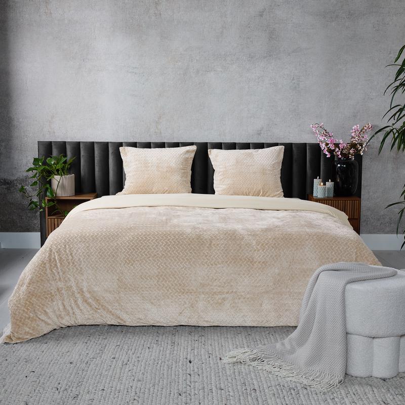 Teddy Herringbone duvet cover - cream white - in bedroom