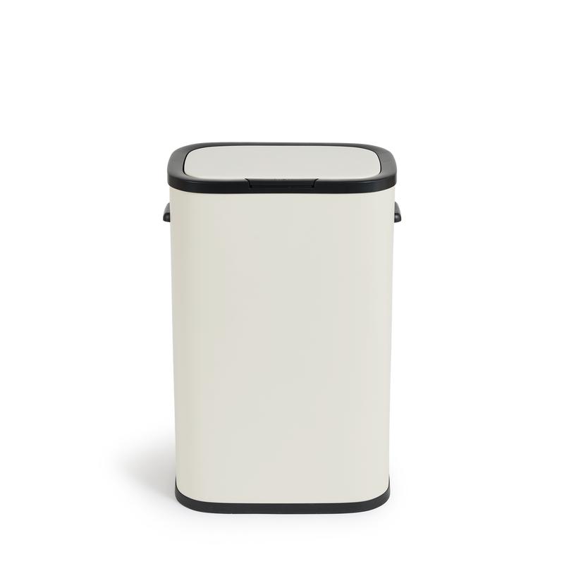 Cream white touch top bin 60L - front view lid closed