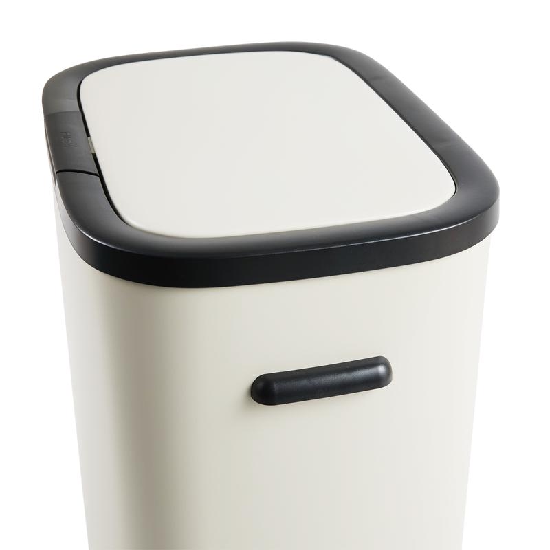Cream white touch top bin 60L - close-up side view