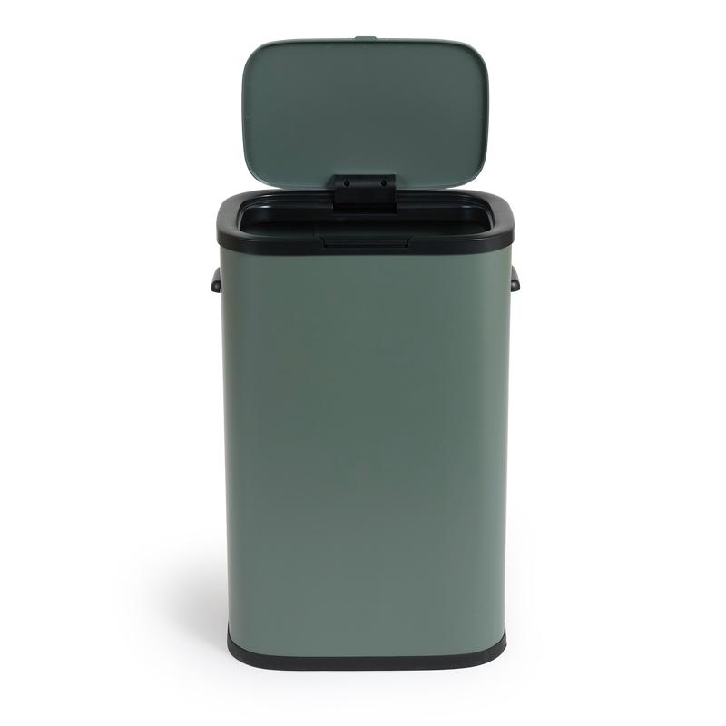 Dark green touch top bin 60L - front view lid open