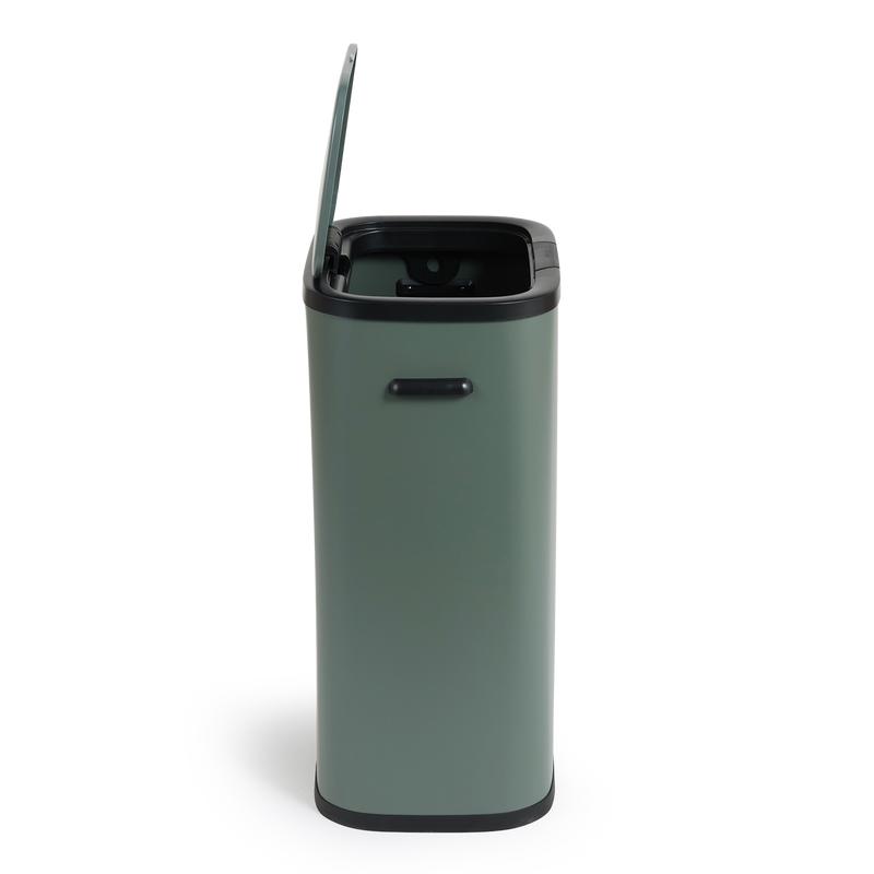 Dark green touch top bin 60L - side view lid open