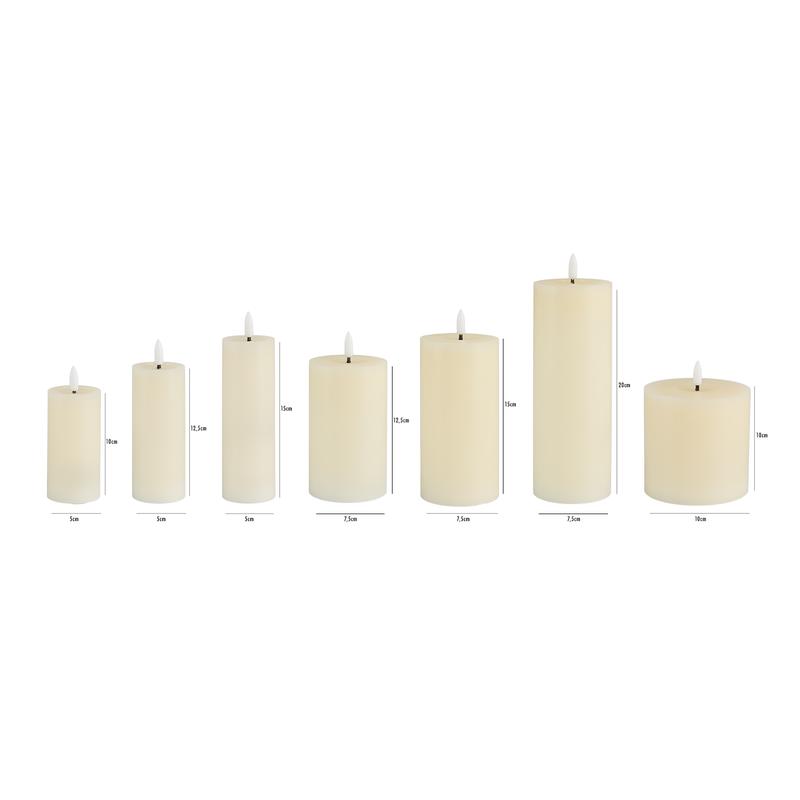 Luxury 7-piece LED candle set – cream white – dimensions per candle
