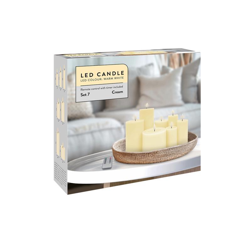 Luxury 7-piece LED candle set – cream white – in packaging