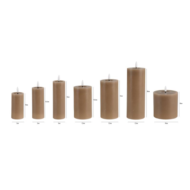 Luxury 7-piece LED candle set – taupe – dimensions per candle