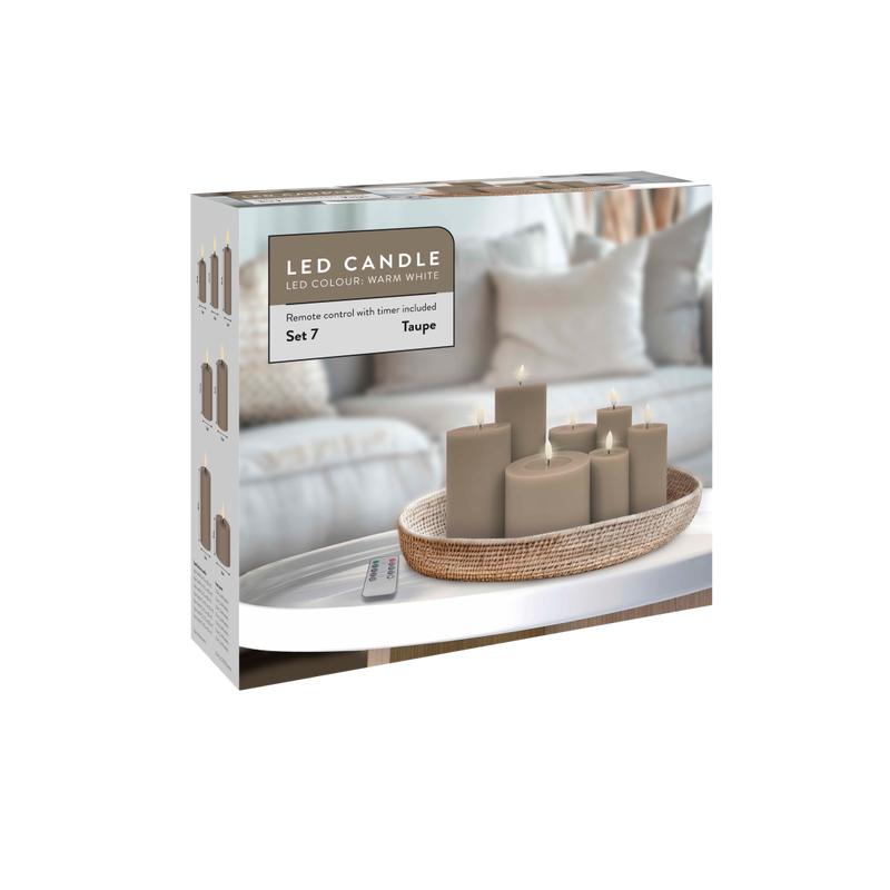Luxury 7-piece LED candle set – taupe – in packaging