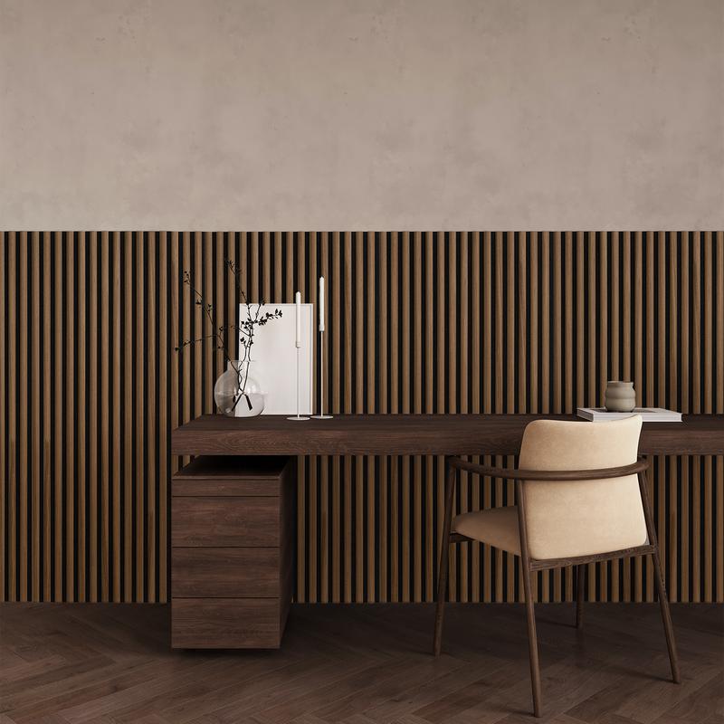 Acoustic wall panels with semi-circular slats - walnut | 135 x 60 cm