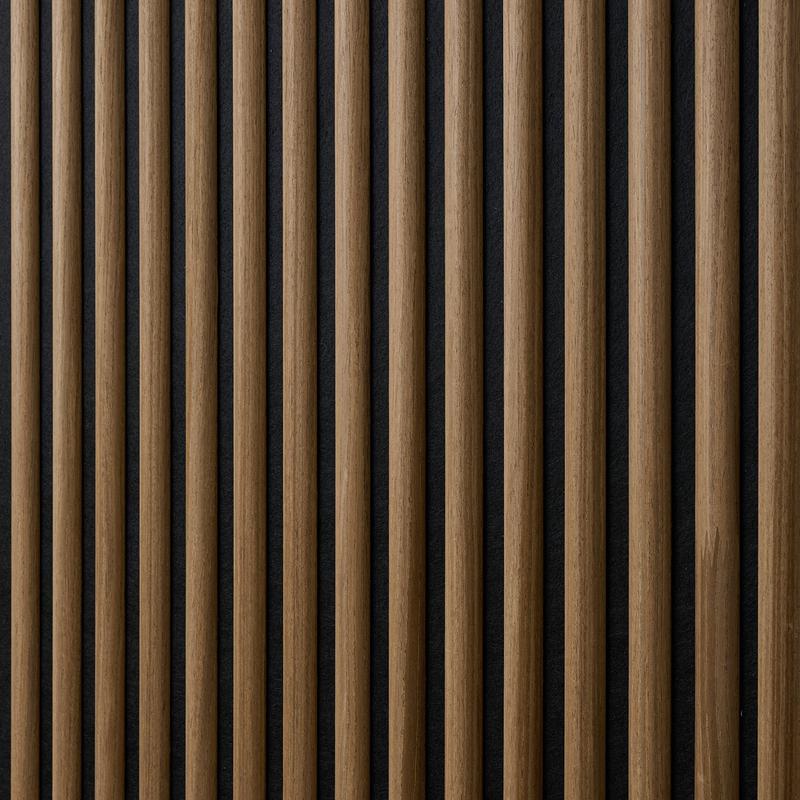 Acoustic wall panels with semi-circular slats - walnut - close-up