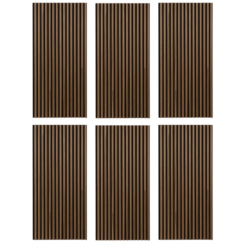 Acoustic wall panels with semi-circular slats - walnut - 6 panels