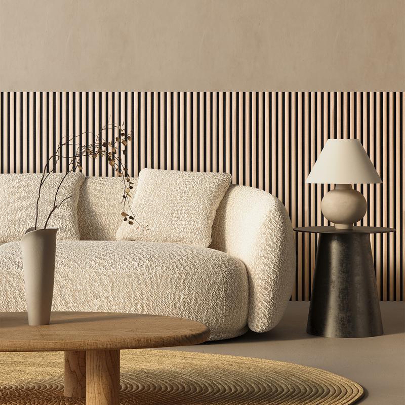 Acoustic wall panels with semi-circular slats - living room lifestyle image