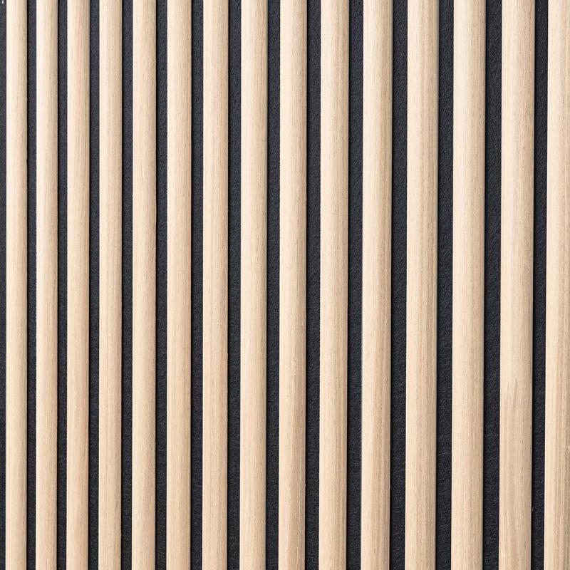 Acoustic wall panels with semi-circular slats - light oak - close-up