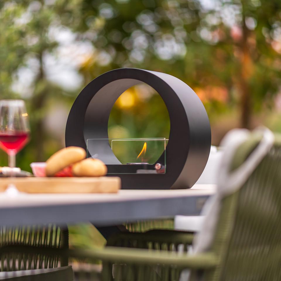 Dyna-Living Cheminée De Table Au Bioéthanol Avec Pierres Décoratives - Flamme Réelle, Sans Fumée, Pour Intérieur/Extérieur